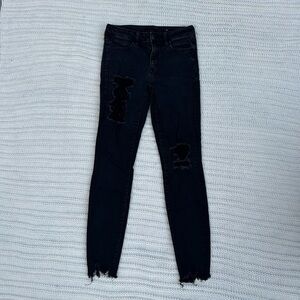 American Eagle, Black Distressed Jeans, Size 8 Long